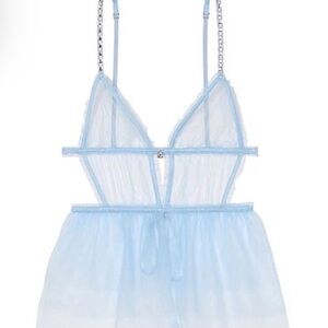 NWT Victoria's Secret Light Blue Glitter Tulle Babydoll Top size XL